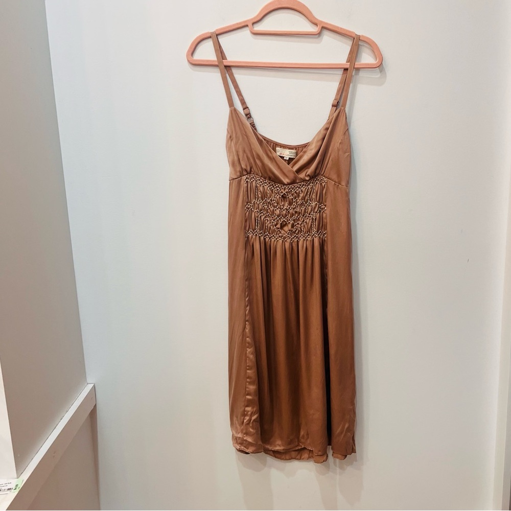 odd molly baby doll cami 100% silk dress dusty pink tan size small